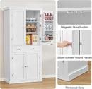 usikey 72” Pantry Cabinet, Tall Kitchen Storage Cabinet with 4 Doors and 1 Drawer, Cupboard with 6 Hanging Shelves and Adjustable Shelves for Kitchen, Dining Room, Living Room, White by CozyNest Decor