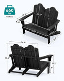 SERWALL 2 Person Adirondack Loveseat, HDPE All-Weather Folding Adirondack Bench Chair, Outdoor Adirondack Chair Set of 4, Black by GreenHaven Gardens