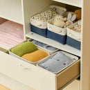 TheWarmHome Storage Basket for Organizing - Small 12x8x5.2 inch 6 Pack Collapsible Storage Bin for Shelves, Canves Storage Cubes for Organizer Cloth Box Gift Toys Closet (White & Jean Blue) by CozyNest Decor