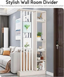 Wall Room Divider, Storage Cabinet Storage Display with Shelves, Modern Freestanding Wood Room Divider Screen, Wall Privacy Screens for Home Office Decorative (Beige+White,31.5" L x 9.5" W x 79.5" H) by CozyNest Decor