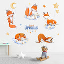 Yovkky Sweet Dream Sleeping Fox Wall Decals Stickers, Cloud Moon Stars Neutral Toddler Baby Nursery Decor, Cute Home Decorations Kids Bedroom Playroom Art by TinyTreasures Baby Boutique