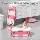 MoreFeel Collapsible Baby Bathtub for Newborn with Thermometer & 1 Hooded Towel & 1 Soft Floating Cushion,Portable Travel Bathtub with Drain Hole, Durable Foldable Baby Tubs for Infants to Toddler by TinyTreasures Baby Boutique