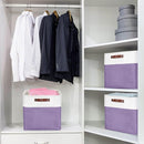 13x13 Cube Storage Bins, Collapsible Fabric Storage Box, 4 Pack Closet Baskets with Handles for Organizing, Shelf, Toys, Clothes, Home, Office, Nursery (Purple&White) by TinyTreasures Baby Boutique