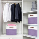 13x13 Cube Storage Bins, Collapsible Fabric Storage Box, 4 Pack Closet Baskets with Handles for Organizing, Shelf, Toys, Clothes, Home, Office, Nursery (Purple&White)