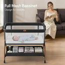 Baby Bassinet Bedside Crib, 3-in-1 Baby Bassinet Bedside Sleeper with Mattress and Soft, Breathable Sheet, Full-Mesh Sides, 6-Height Adjustable, Stable and Secure Crib for Newborns by CozyNest Decor