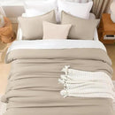 Litanika Khaki Comforter Set Full Size, 3 Pieces Solid Bedding Comforter Set, All Season Down Alternative Bed Set (79x90In Comforter & 2 Pillowcases) by CozyNest Decor