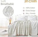 jinchan Boho 100% Cotton Blanket Muslin Twin Size 60x80 Inches Lightweight 3-Layer Geometric Cross Pattern Reversible Quilt Throw Soft Breathable Comfy All Seasons for Couch Bed Decor, Light Grey by CozyNest Decor