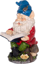 Alpine Corporation 14" Tall Outdoor Garden Gnome Reading a Book Yard Statue Decoration by GreenHaven Gardens