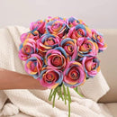 Rainbow Fake Roses Artificial Flowers - 10 Pcs Fake Artificial Roses Silk Flowers with Stems for Home Wedding Hotel Office Centerpiece Decor（Rainbow） by CozyNest Decor