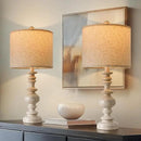 BOBOMOMO 24" Farmhouse Resin Table Lamp Set of 2, Vintage Lamps for Living Room Bedroom with Linen Shades, Traditional Rustic Bedside Lamps Retro Table Lamps for Living Room, Bedroom, Office by CozyNest Decor