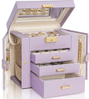 AKOZLIN 4-Tier Jewelry Box Leather Jewelry Storage Organizer with 3 Drawers Lockable for Women Girls Ring Necklace Earring Bracelet Holder with Mirror Purple by TinyTreasures Baby Boutique