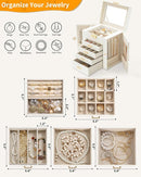 AKOZLIN 5-Tier Jewelry Box Leather Jewelry Storage Organizer with 4 Drawers Lockable for Women Girls Ring Necklace Earring Bracelet Watches Holder with Mirror White by TinyTreasures Baby Boutique