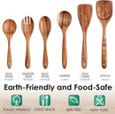 Wooden Spoons for Cooking 6 Piece - Natural Teak Wood Kitchen Utensils Set - Smooth Finish Soft Comfort-Grip Safe for Nonstick By HOWHONG by CozyNest Decor