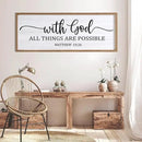 With God All Things are Possible Framed Wall Art, 40''×15'' Natural Religious Rustic Bible Verse for Christian God Jesus Christ Prayer, Holy Positive Horizontal Inspirational Catholic Scripture Decor by CozyNest Decor
