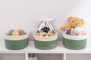 Shelf Storage Baskets for Organizing|Cute Basket for Closet&Blanket Storage|Small Woven Baskets to Store Toys,Books,etc.-13x8.66x5.11’’ Cotton Rope,Stylish,Oval 3 Packs Off White&Green by TinyTreasures Baby Boutique