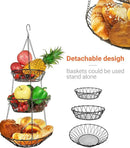 3 Tier Hanging Basket with Sturdy Metal Chain Hanging Hooks Fruit and Vegetable Basket Heavy Duty Wire Organizer Space Saving Rustic Country Style Kitchen Storage by CozyNest Decor