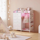 LUMTOK Modern 5 Dresser with LED Hanging Rack, Dresser with Clothes Rack, Hanger Rack, and Storage Drawers, Drawer Dressers with Coat Racks for Bedroom Living Room, Entryway, Closets (White) by CozyNest Decor
