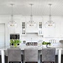 WUZUPS Chandelier Rustic Farmhouse Industrial Round Ceiling Pendant LED Light Fixture Clear Seeded Glass Shade for Dining Room Kitchen Island Foyer Entryway, H 20.9" x W 15.9", Brushed Nickel by CozyNest Decor