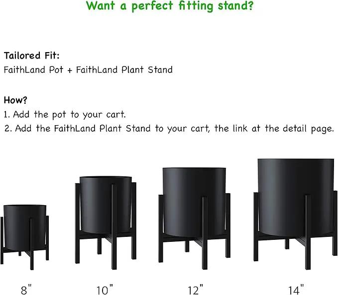 FaithLand Plant Pot 14 inch - Perfectly Fits Mid-Century Modern Plant Stand - Drainage Plug and Drainage Mesh Screen - Matte Black, photo 5 of 7