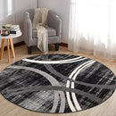 Rugshop Modern Wavy Circles Design Round Rug 6' 6" (6' 6" Diameter) Black by TinyTreasures Baby Boutique