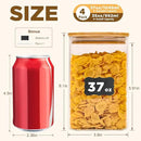 Glass Food Storage Jars Square 37oz, 4 Pack Glass Jars With Bamboo Lids, Kitchen Storage Containers For Spice, Candy, Cookie, Storage For Pantry Organizers by CozyNest Decor