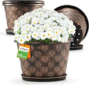 12 Inch Planter Pots for Plants, Plastic Large Flower Pots Indoor Outdoor, 4 Pack Resin Plant Pot with Drainage & Saucer, Retro Decorative Garden Pot with Removable Trays for House by CozyNest Decor