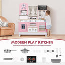 Kids Kitchen playset, Wooden Play Kitchen, Height Adjustable, Comes with Various Kitchen Accessories, Ideal Role Play Toy Gift for Toddlers and Kids Ages 3-8 (Pink) by TinyTreasures Baby Boutique