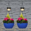 2 Packs Solar Hanging Basket Planters for Plants Outdoor, Self Watering Blue Flower Plants Pots with Solar Light Drainer for Balcony Patio Garden Outdoor Decoration by CozyNest Decor