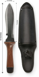 Hori Hori Garden Knife, Traditional Japanese Weeding Tool with ergonomic wooden handle. Large 7'inch blade with case. (Standard blade) by GreenHaven Gardens