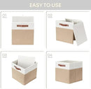 HNZIGE Fabric Baskets for Organizing 13x13 Storage Cubes, Set of 4 Fabric Foldable Canvas Storage Bins for Shelves, Cloth Storage Bins for Cube Organizers Toy Nursery Closet Bedroom?Beige&White? by CozyNest Decor