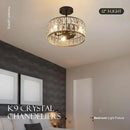 12” 3-Light Modern Crystal Chandeliers Black Dinning Room Light Fixture with Two Poles, Round Pendant Light Kitchen Island Chandelier, Flush Mount Ceiling Light for Living Room Entryway by CozyNest Decor