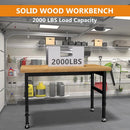 48" Work Bench, Adjustable Height Workbench with Rubber Pad, Heavy-Duty Solid Wood Work Table with Power Outlets, 2000 LBS Capacity Workstation for Garage, Workshop, Office, Home by GreenHaven Gardens