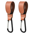 Stroller Hooks for Hanging, 2 PCS Durable Leather Style Stroller Clip Straps, Baby Stroller Hooks for Diaper Bags Grocery Shopping Bags, Mommy Hook for Stroller (Brown) by TinyTreasures Baby Boutique