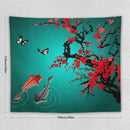 Houselerax Japanese Koi Fish Tapestry, Cherry Blossoms Asian Oriental Green Teal Floral Branch Koi Fish Carp Tapestries Wall Hanging for Bedroom Living Room Office Decor 60"x50" by CozyNest Decor