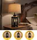 23.75" Retro Farmhouse Black Table Lamp for Living Room Bedroom Nightstand Set of 2 Touch Control Bedside Nightlight Vintage Modern Lamp with USB C+A Ports and 2 Light Sources by CozyNest Decor