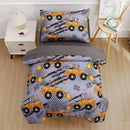 NTBED 4 Pieces Construction Toddler Bedding Set for Baby Boys, Excavator Truck Vehicles Cars Printed, Includes Comforter, Flat Sheet, Fitted Sheet and Pillowcase,Grey by TinyTreasures Baby Boutique
