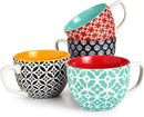 DOWAN Coffee Mugs Set of 4, 24 oz Large Coffee Mugs, Jumbo Soup Mugs With Handles, Ceramic Coffee Cups for Coffee Cereal Latte for Men Women, Housewarming Wedding Gift, Vibrant Colors by CozyNest Decor