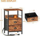 Furologee End Table with Charging Station, Nightstand with Fabric Drawers, Side Table with USB Ports & Outlets, Night Stand with Storage Shelf & Hooks, for Living Room/Bedroom, Rustic Brown by CozyNest Decor