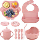 Baby Weaning Set - Silicone Toddler Feeding Set (10 Pcs) with Adjustable Bib, Suction Bowl, Plate, Fork, Spoon, Water & Snack Cup Kit - Baby Led Weaning Kit by TinyTreasures Baby Boutique