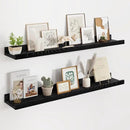 Floating Picture Ledge Shelves 36 Inch Solid Oak Wood Set of 2, Rustic Wall Storage Shelves with Lip, Kids Bookshelf, Photo & Picture Ledge Shelves for Bedroom, Living Room, Kitchen by CozyNest Decor