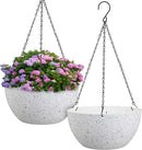 12 inch Large Hanging Planters for Indoor Outdoor Plants, 2 Pack Hanging Flower Pots with Drainage Holes and Chain for Garden Porch, Plastic Hanging Baskets for House Plants, Speckled White by CozyNest Decor