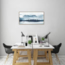 Indigo Framed Canvas Wall Art Misty Mountain Wall Pictures Foggy Lake Boat Canvas Painting Prints Forest Birds Canvas Wall Decor for Living Room Bedroom Decorations Framed 20" x 40" Natural by CozyNest Decor
