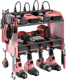 CCCEI Modular Power Tool Organizer Wall Mount with Charging Station. Garage 4 Drill Storage Shelf with Hooks, Drill Bit Heavy Duty Rack, Pink Tool Battery Holder Built in 8 Outlet Power Strip. by GreenHaven Gardens