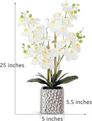 Orchid Artificial Flowers with Sliver Vase Large Silk Faux Phalaenopsis Flowers for Dining Room Table Floral Centerpieces Indoor Decoration,White by CozyNest Decor
