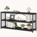 LVB Black Entryway Table, Modern Extra Long Sofa Console Table, Metal Wood Narrow Hallway Table with Storage Shelves, Industrial Skinny Foyer Couch Tables for Living Room Bedroom, Black Oak, 70 Inch by CozyNest Decor