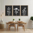 Flower Plant Wall Art Decor 24"x16" Set of 3 Black And White Botanical Painting Wood Framed For Minimalist Bedroom Office Rustic Living Room Abstract Wildflower Sign Hanging (Wood Black) by CozyNest Decor