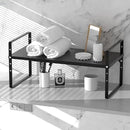iPEGTOP Expandable Cabinet Storage Shelf Organizer Rack, Heavy Duty Steel Metal Spice Rack Adjustable Height Home Office Garage Pantry Shelves for Counter Kitchen Organization, Black, 2 Pack by CozyNest Decor