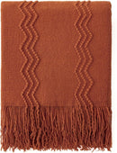 MIULEE Fall Rust Knitted Throw Blanket for Couch Terracotta Boho Textured Cozy Woven Rustic Blanket with Tassels for Sofa Chair Bed Living Room Farmhouse Decor Acrylic Wave Pattern 50"x60" by CozyNest Decor