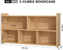 Book Shelf, 5 Cubes Storage Organizer, Open Shelf Wooden Bookcase, Freestanding Log Bookshelf Cube Shelf for Bedroom, Living Room, Home Office by CozyNest Decor