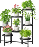 iDavosic.ly 7 Tier Large Plant Stand Indoor with 10 Inch Wide Tray, Tiered Corner Metal Outdoor Flower Display Holder Shelf, Folding Tall Rack for Patio Porch Living Room, Modern Black by GreenHaven Gardens